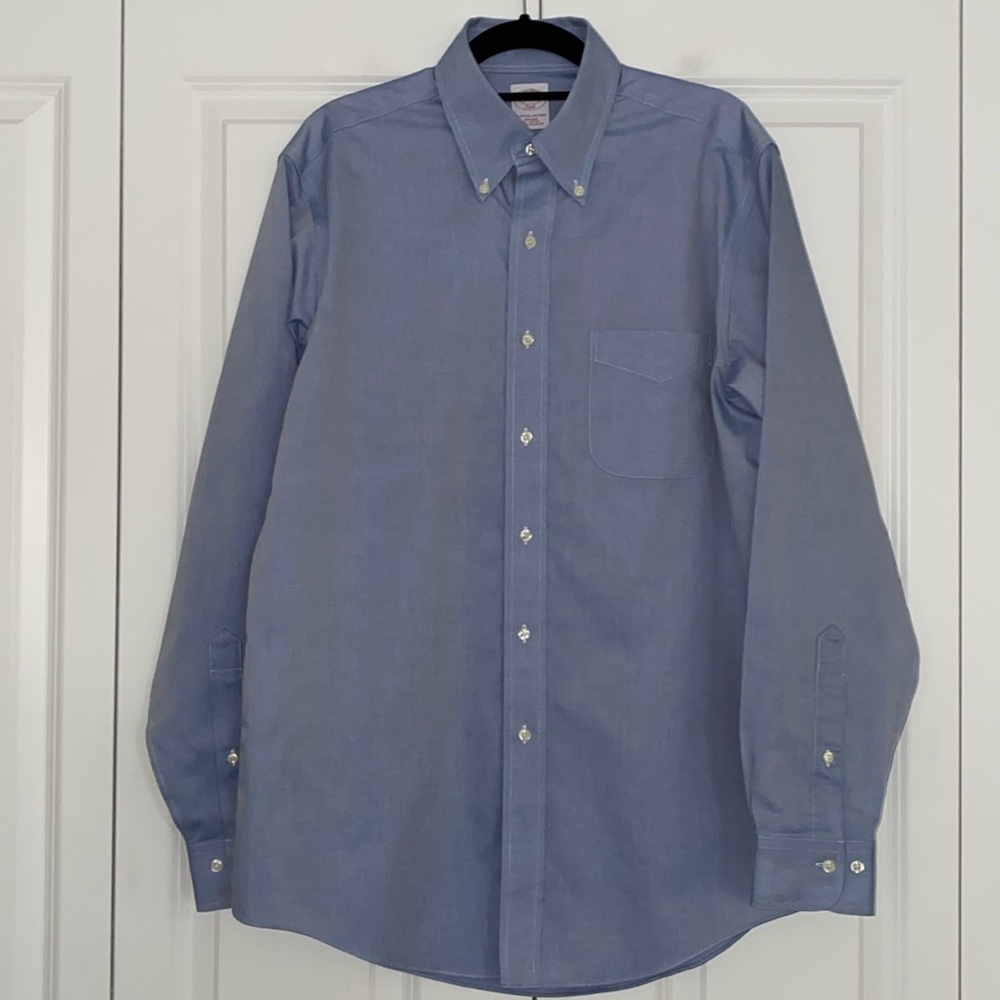 Brooks Brothers Original Polo Cotton Non-Iron Dress Shirt Blue 15 4/5